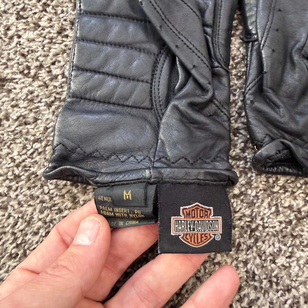 VTG Harley Davidson Motorcycles Women's Leather Gloves M Studded Black Biker - Picture 3 of 4